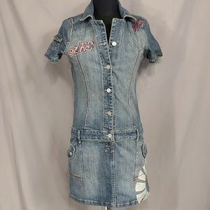 Akademiks Denim Mini Dress Drop Waist  w Spandex stretch Hip Hugger Juniors sz